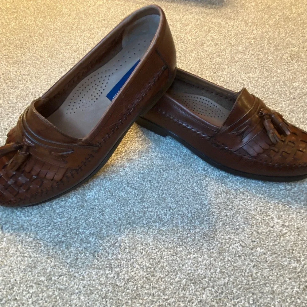 Giorgio Brutini Mens Leather‎ Tassel Loafer Shoes Brown Woven Size 10